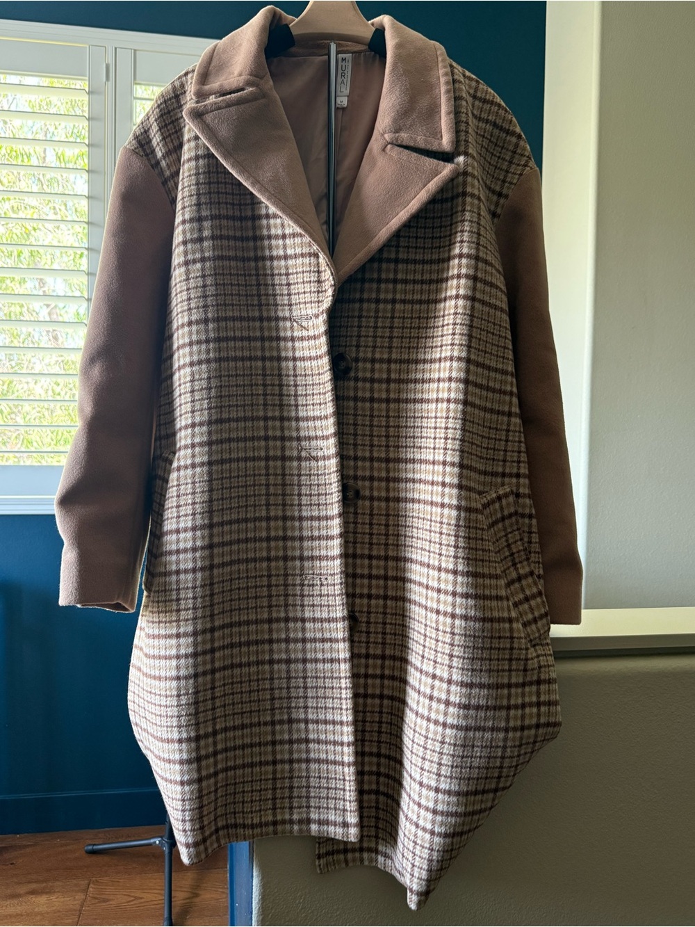 Oversized Brown Plaid Wool-Blend Coat
